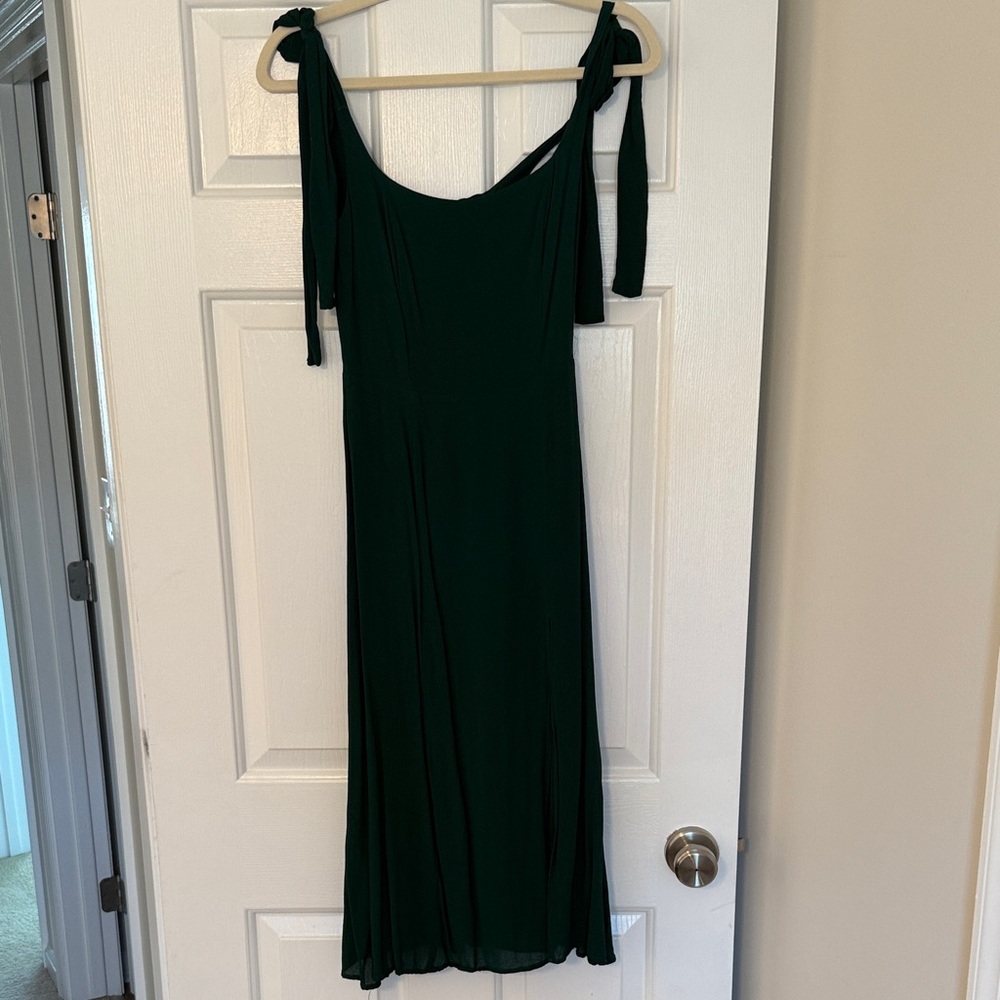 Reformation Dark Green Tie-Strap Midi Dress